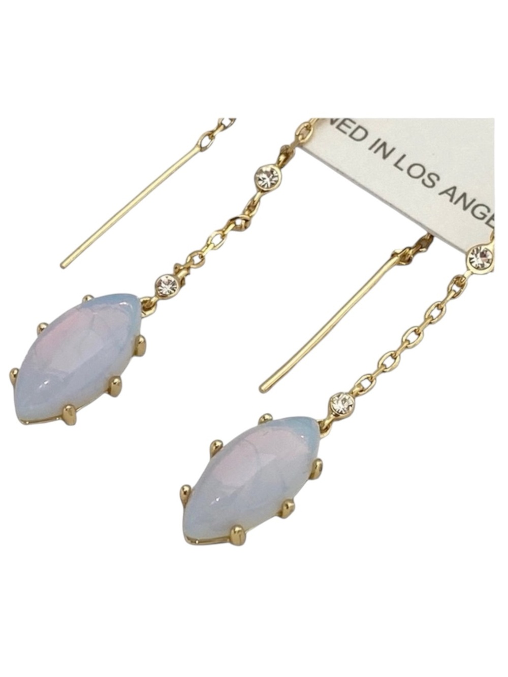 new Jules Smith ꧁ 14K Gold Plated Opal + Cubic Zirconia CZ Threader Earrings ꧂ - Picture 10 of 16